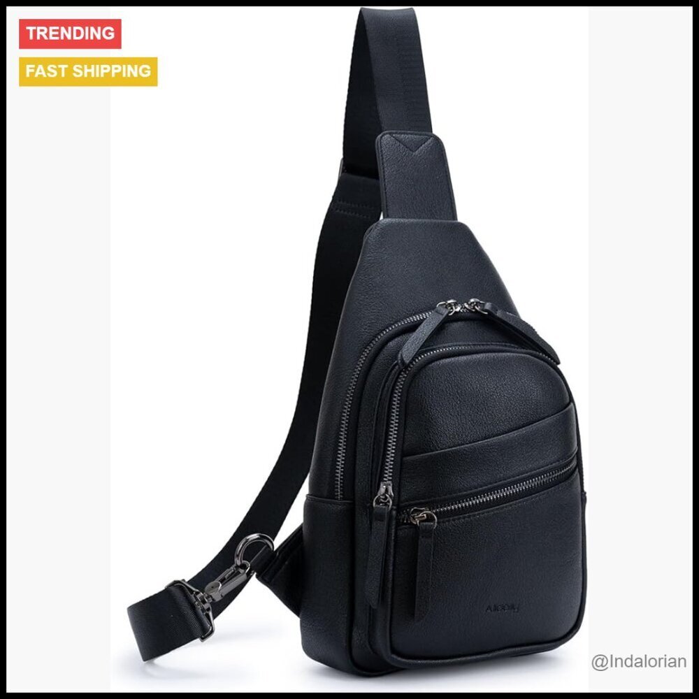 Large Vegan Leather Sling Bag Crossbody Fanny Pack Travel Hands-Free Adjustable